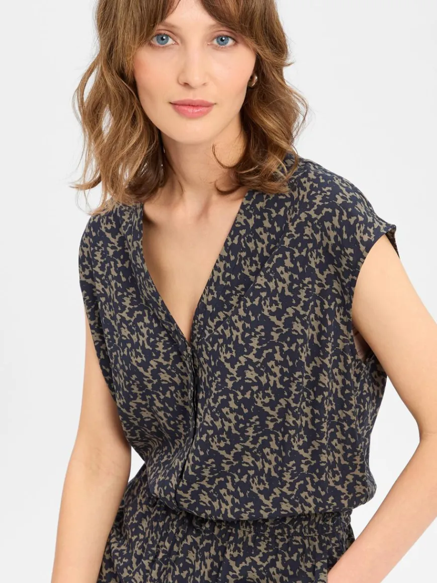 Opus Hosen*Damen Jumpsuit - Moneli marine schlamm gemustert