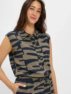 Opus Hosen*Damen Jumpsuit - Monny Shadow oliv schwarz gemustert