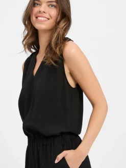 Someday Hosen*Damen Jumpsuit mit Leinen-Anteil - Cedira schwarz uni