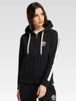 Carlo Colucci Sweatshirts & Sweatjacken*Damen Kapuzensweatjacke - Cattaruzza schwarz uni