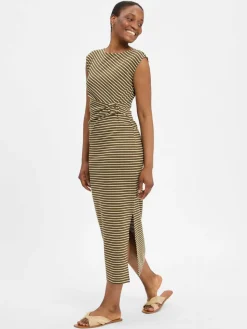 zero Kleider*Damen Kleid khaki weiß gestreift