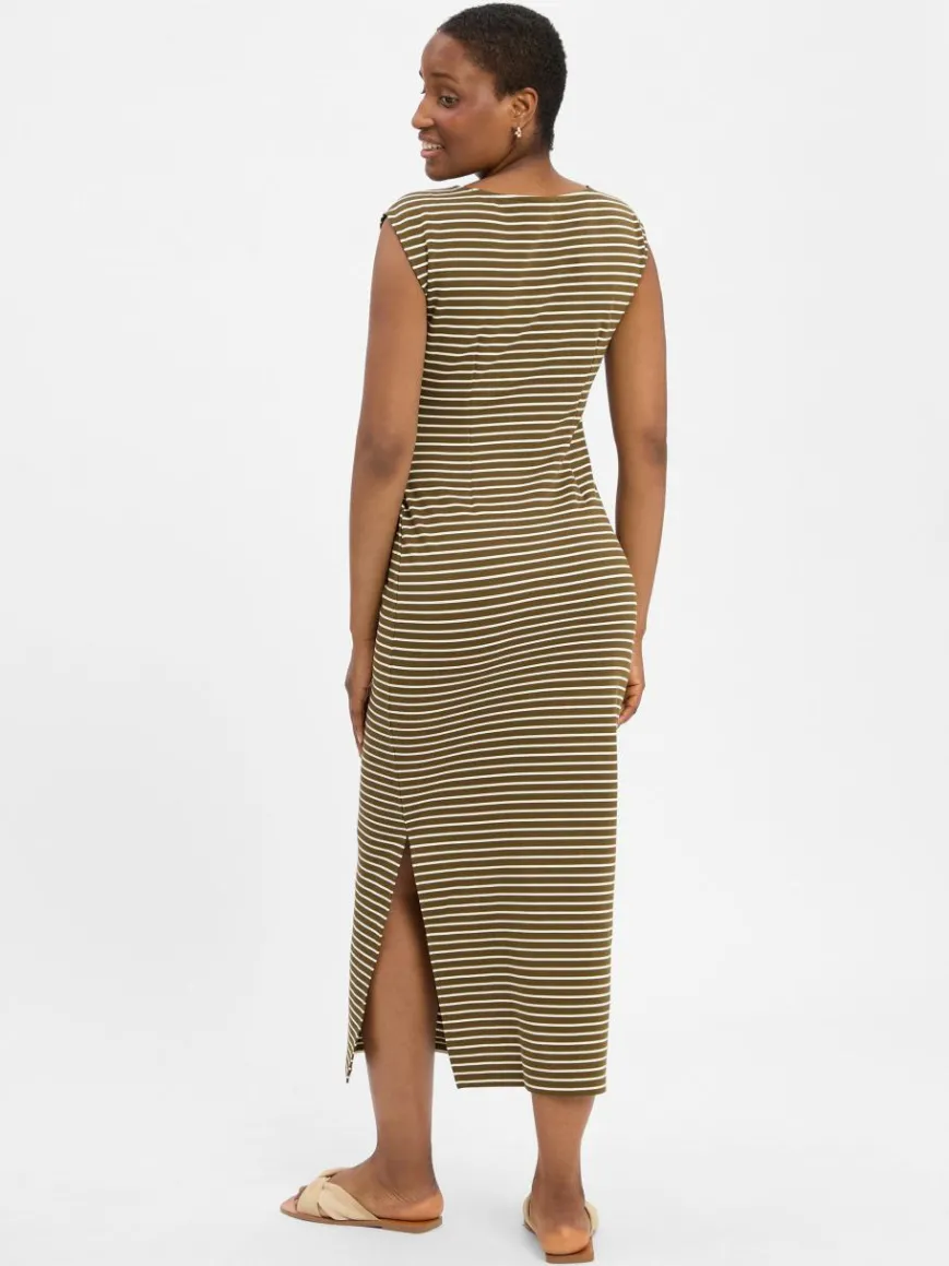 zero Kleider*Damen Kleid khaki weiß gestreift