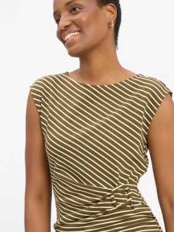 zero Kleider*Damen Kleid khaki weiß gestreift