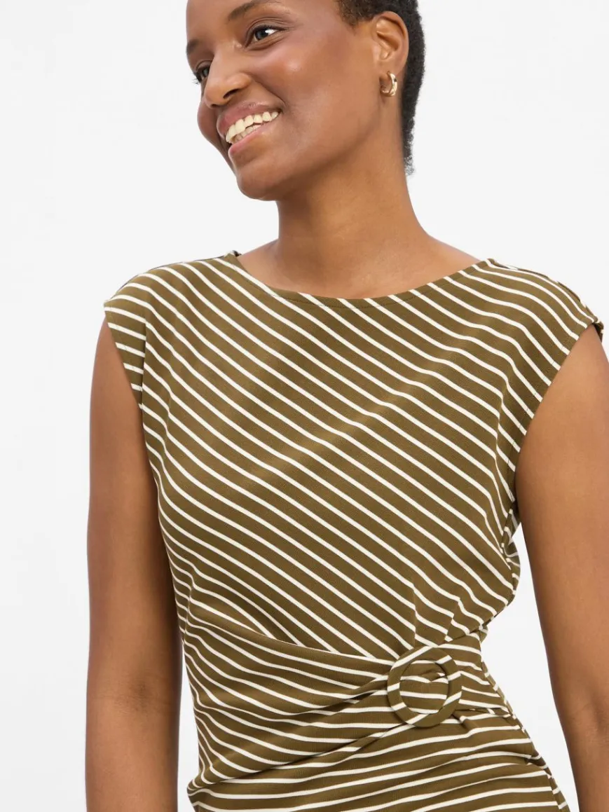 zero Kleider*Damen Kleid khaki weiß gestreift