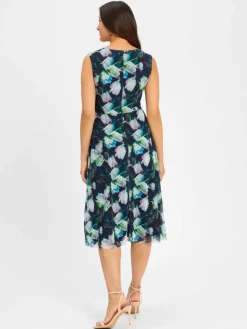 Swing Kleider*Damen Kleid marine mehrfarbig gemustert