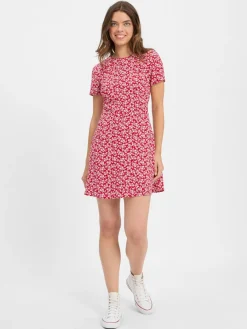 Tommy Jeans Kleider*Damen Kleid rot ecru gemustert