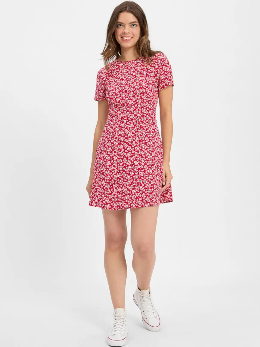 Tommy Jeans Kleider*Damen Kleid rot ecru gemustert