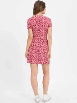 Tommy Jeans Kleider*Damen Kleid rot ecru gemustert