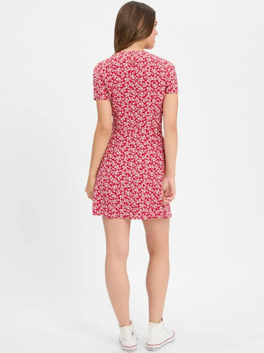 Tommy Jeans Kleider*Damen Kleid rot ecru gemustert