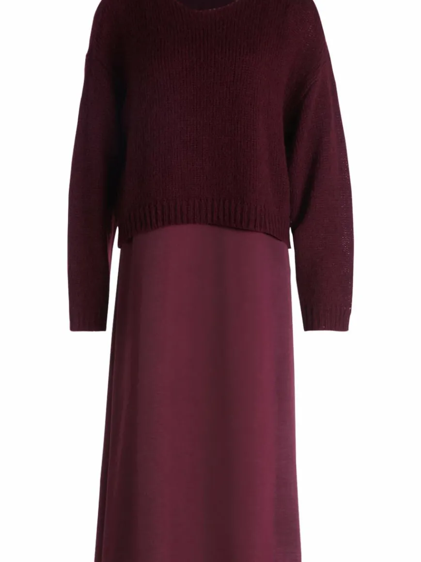 Robe Légère Kleider*Damen Kleid-Pullover-Set mit Mohair-Anteil bordeaux uni