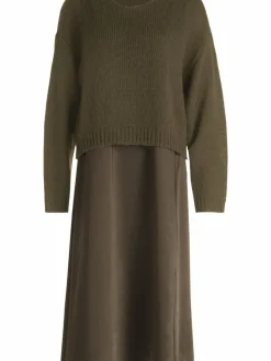 Robe Légère Kleider*Damen Kleid-Pullover-Set mit Mohair-Anteil khaki uni