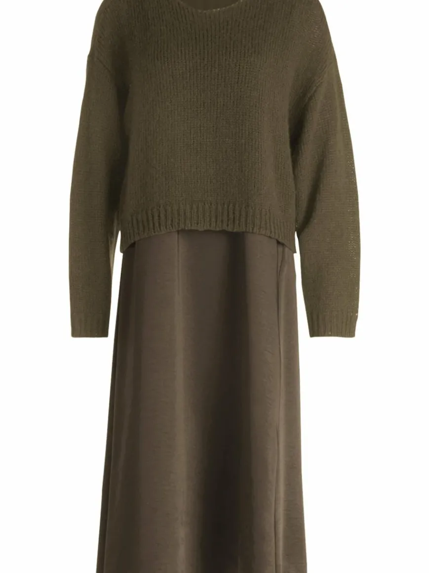 Robe Légère Kleider*Damen Kleid-Pullover-Set mit Mohair-Anteil khaki uni