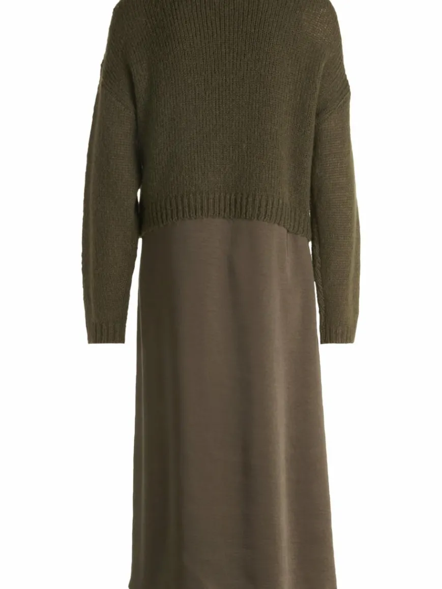 Robe Légère Kleider*Damen Kleid-Pullover-Set mit Mohair-Anteil khaki uni