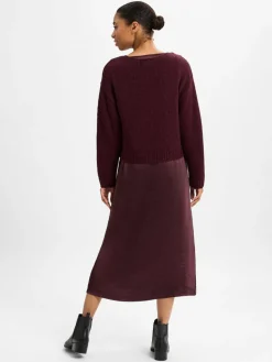 Robe Légère Kleider*Damen Kleid-Pullover-Set mit Mohair-Anteil bordeaux uni
