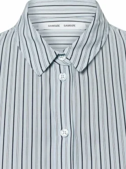 Samsøe Samsøe Blusen*Damen Kurzarmbluse - Majan hellblau marine gestreift