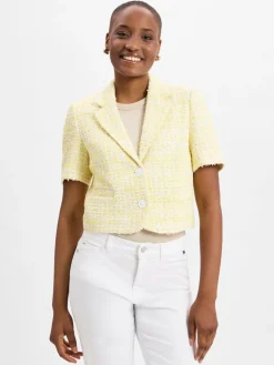 Rich & Royal Blazer*Damen Kurzarm-Bouclé-Kastenjacke zitrone ecru meliert
