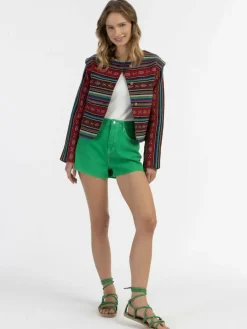 IZIA Blazer*Damen Kurze Blazerjacke schwarz gemustert