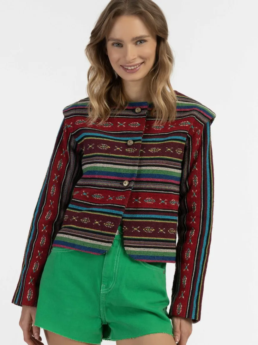 IZIA Blazer*Damen Kurze Blazerjacke schwarz gemustert