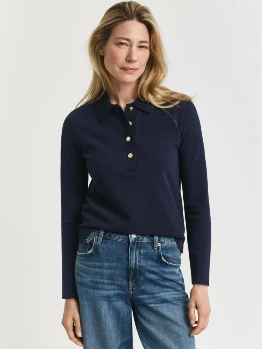 Gant Shirts & Tops*Damen Langarm-Poloshirt marine uni