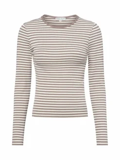 Marie Lund Shirts & Tops*Damen Langarmshirt taupe ecru gestreift