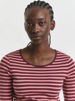 Gant Shirts & Tops*Damen Langarmshirt bordeaux koralle gestreift