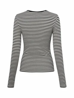 Marie Lund Shirts & Tops*Damen Langarmshirt schwarz ecru gestreift