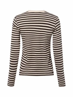 Marie Lund Shirts & Tops*Damen Langarmshirt beige schoko gestreift