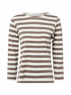 Marie Lund Shirts & Tops*Damen Langarmshirt ecru taupe gestreift