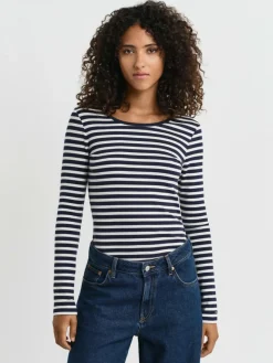 Gant Shirts & Tops*Damen Langarmshirt marine ecru gestreift