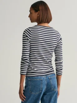 Gant Shirts & Tops*Damen Langarmshirt marine ecru gestreift