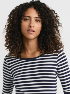 Gant Shirts & Tops*Damen Langarmshirt marine ecru gestreift