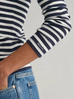 Gant Shirts & Tops*Damen Langarmshirt marine ecru gestreift