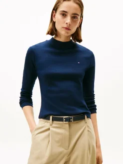 Tommy Hilfiger Shirts & Tops*Damen Langarmshirt - marine uni