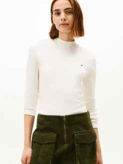 Tommy Hilfiger Shirts & Tops*Damen Langarmshirt - ecru uni