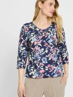 Olsen Shirts & Tops*Damen Langarmshirt - Clara indigo altrosa gemustert