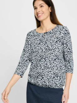 Olsen Shirts & Tops*Damen Langarmshirt - Clara marine ecru gemustert