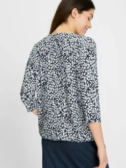 Olsen Shirts & Tops*Damen Langarmshirt - Clara marine ecru gemustert