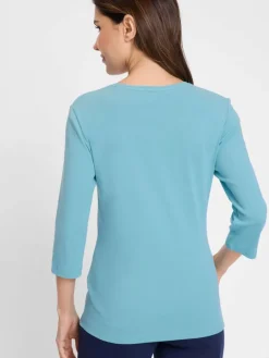 Olsen Shirts & Tops*Damen Langarmshirt - Edda türkis bedruckt