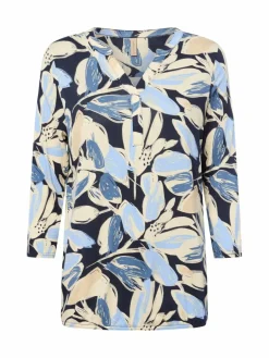 soyaconcept® Shirts & Tops*Damen Langarmshirt - Felicity hellblau beige gemustert