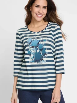 Olsen Shirts & Tops*Damen Langarmshirt - Hannah marine ecru gestreift