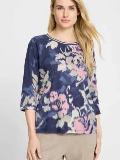 Olsen Shirts & Tops*Damen Langarmshirt - Hannah indigo rosa gemustert