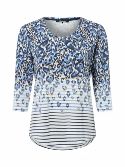 Olsen Shirts & Tops*Damen Langarmshirt - Hannah blau weiß gemustert