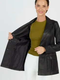 JCC Blazer*Damen Lederblazer schwarz uni