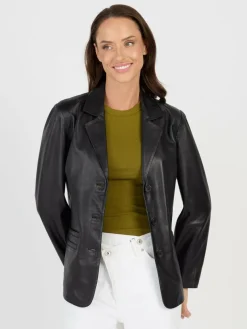 JCC Blazer*Damen Lederblazer schwarz uni