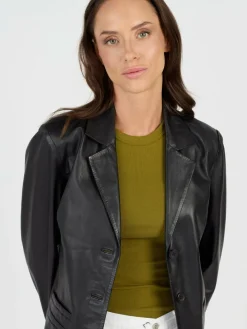 JCC Blazer*Damen Lederblazer schwarz uni