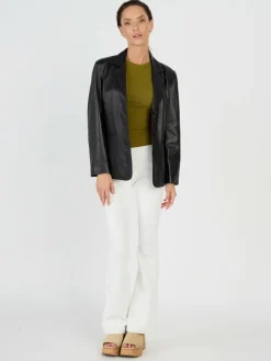 JCC Blazer*Damen Lederblazer schwarz uni