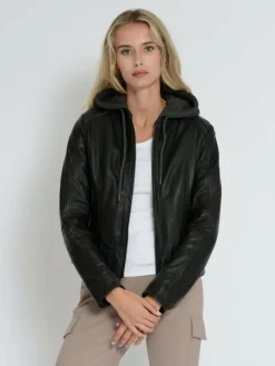 Mustang Blazer*Damen Lederjacke schwarz uni