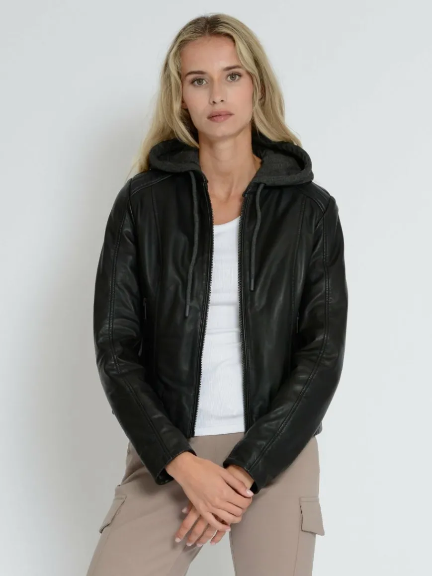 Mustang Blazer*Damen Lederjacke schwarz uni