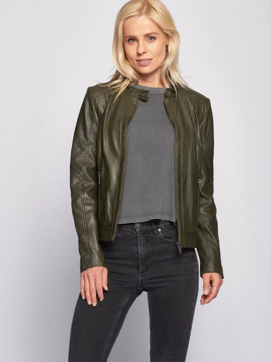 Maze Jacken & Westen*Damen Lederjacke grün uni