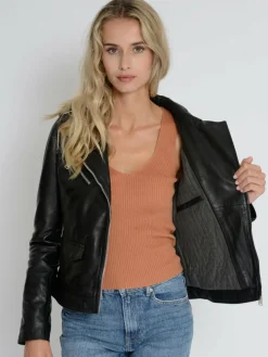 Mustang Blazer*Damen Lederjacke schwarz uni